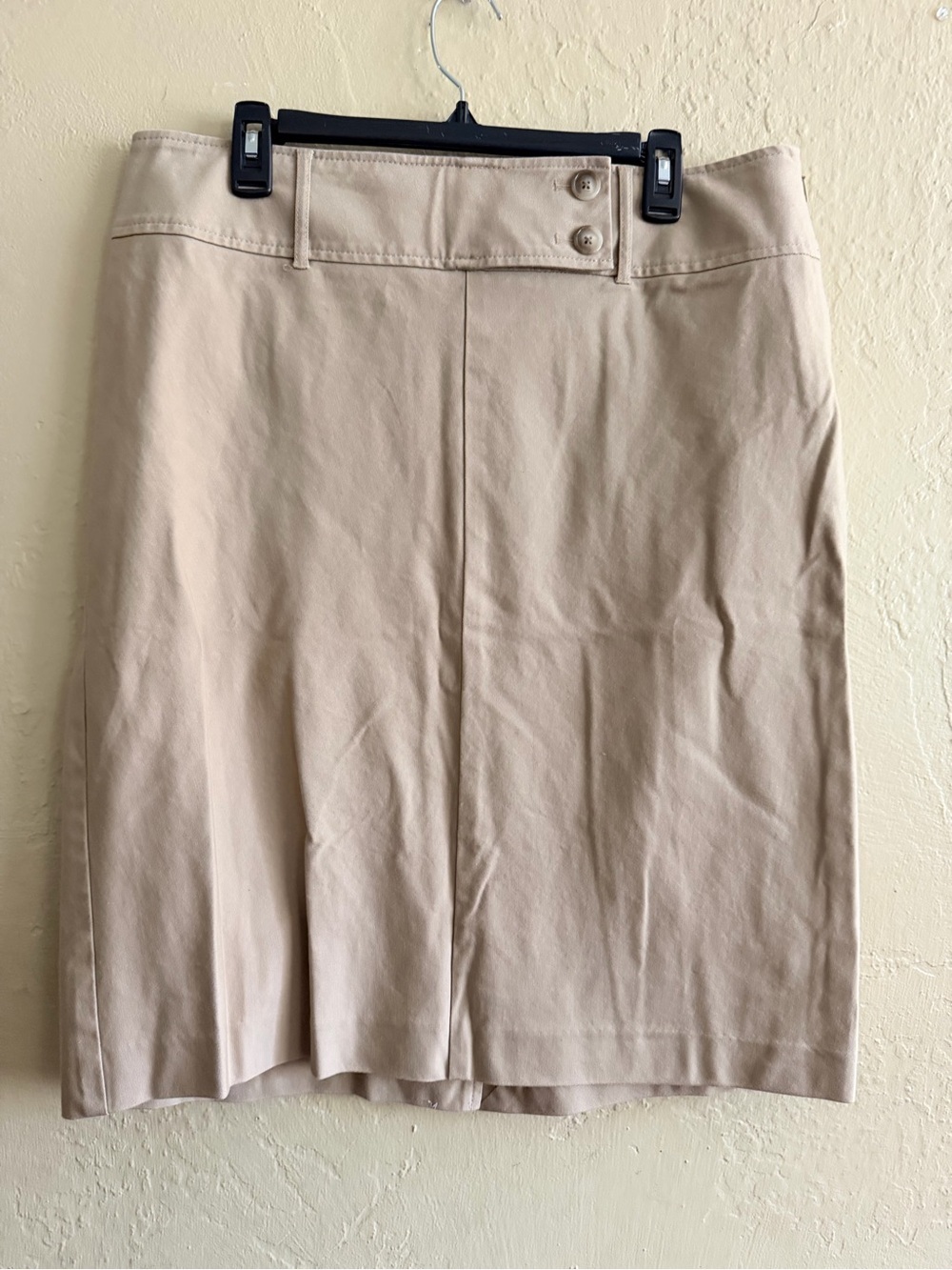 Ann Taylor Beige Pencil Skirt with Button Waist Detail